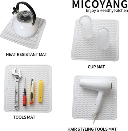 MicoYang Silicone Dish Drying Mat for Multiple Usage,Easy clean,Eco-friendly,Heat-resistant Silicone Mat for Kitchen Counter or Sink,Refrigerator or Drawer liner White M 12 inches x 12 inches