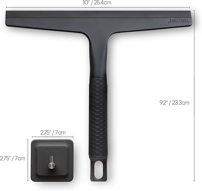 TOOLETRIES The Squeegee & Hook - All Purpose Shower Squeegee for Glass Doors, Silicone Grip, Bathroom Cleaner Tool Household Window Mirror Squeegee, Bathroom Accessories & Cleaning Supplies - 10 Inch