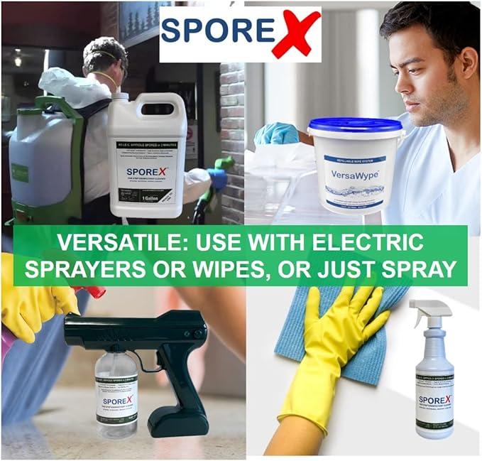 Disinfectant (1 gallon) Eliminate 99.9999% C Difficile Spores, Viruses, Bacteria, Mold and Fungi. One Step Disinfectant. No Toxic Residue. Works with Electric Sprayers