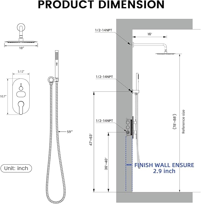 Round Shower Faucet Set with Hydro Power Temperature Display, Shower System Bathroom 10 Inch Shower Head with Handheld Spray, Wall Mounted Shower Fixtures with Shower Valve and Trim Kit, Brushed Gold