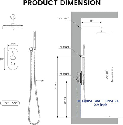 Round Shower Faucet Set with Hydro Power Temperature Display, Shower System Bathroom 10 Inch Shower Head with Handheld Spray, Wall Mounted Shower Fixtures with Shower Valve and Trim Kit, Brushed Gold