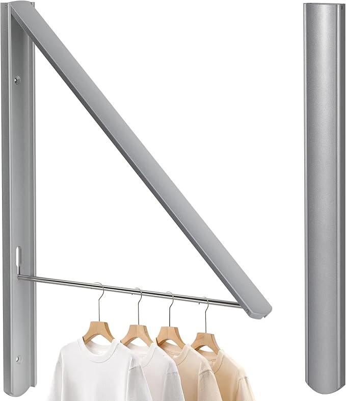 Retractable Clothes Drying Rack Wall Mounted, Foldable Space-Saving Hanger for Laundry Room/Bathroom/RV - Stainless Steel/Aluminum (Silver)