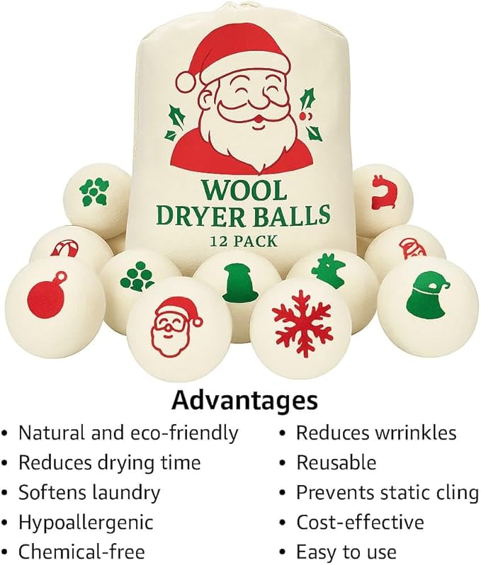 Wool Dryer Balls Pack of 12 Christmas Gift for Women Organic Wool Dryer Balls