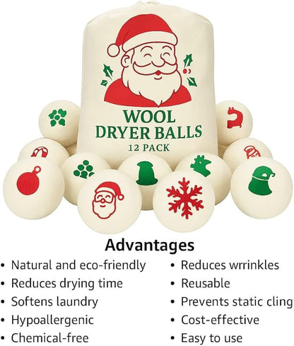 Wool Dryer Balls Pack of 12 Christmas Gift for Women Organic Wool Dryer Balls