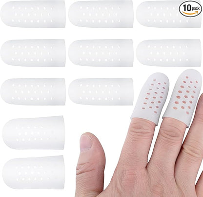 PAGOW 10pcs Gel Finger Cots/Covers, Silicone Finger Protector Support, Finger Caps Finger Sleeves Thumb Protector for Finger Cracking Trigger Finger Arthritis Pain Relief (White, 8 Small+2 Medium)