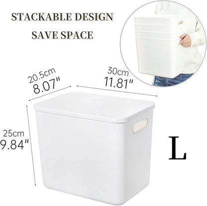Plastic Storage Baskets Bins Boxes With Lids,Organizing Container White Storage Organizer Bins For Shelves Drawers Desktop Playroom Classroom Office,4-Pack