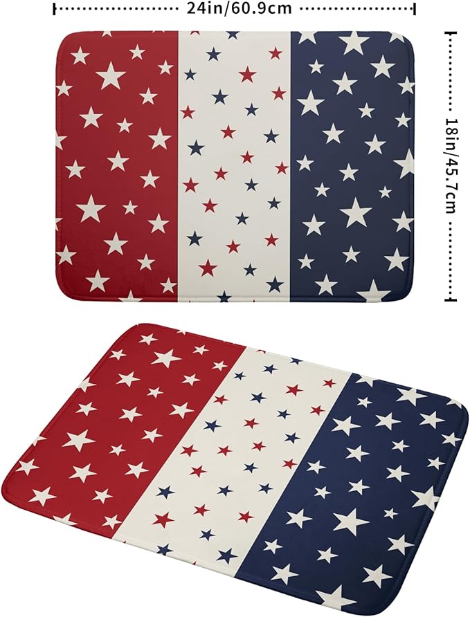 Blue Red White Star July of 4th Patriotic Dish Drying Mat for Kitchen Counter 18x24 Independence Day Absorbent Reversible Microfiber Drying Mats Kitchen Countertop Protector Dishes Drainer Rack Pad