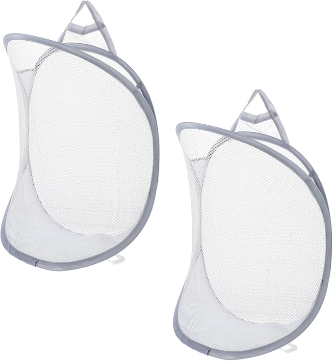 Levemolo 2pcs Folding Hanging Laundry Storage Baskets Breathable Mesh Clothes Organizer for Home Bedroom and Bathroom Space-saving for Dirty Clothes and Toys
