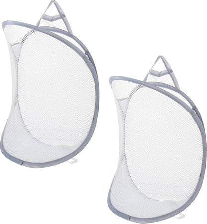 Levemolo 2pcs Folding Hanging Laundry Storage Baskets Breathable Mesh Clothes Organizer for Home Bedroom and Bathroom Space-saving for Dirty Clothes and Toys