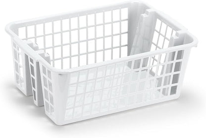 DecorRack Plastic Storage Basket, 13L Bathroom Storage Organizer Bin for Laundry Closet, Pantry or Office with Built In Handles, White (2 Pack)