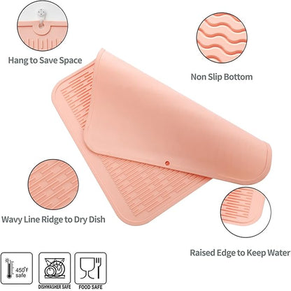 MicoYang Silicone Dish Drying Mat for Multiple Usage,Easy clean,Eco-friendly,Heat-resistant Silicone Mat for Kitchen Counter or Sink,Refrigerator or Drawer Liner Pink 2XL 24 inches x 18 inches