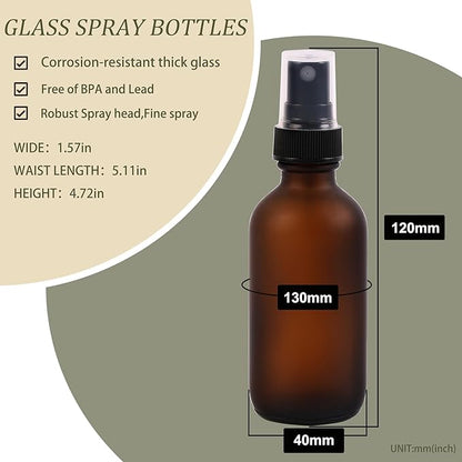 NOOEEISS Green Glass Small Spray Bottles 2 oz 48 Packs,Fine Mist Sprayer Pretty Finish,Refillable Containers mini spray bottles for Cleaning Solutions and Skin Care (Amber Frosted 48Pack)