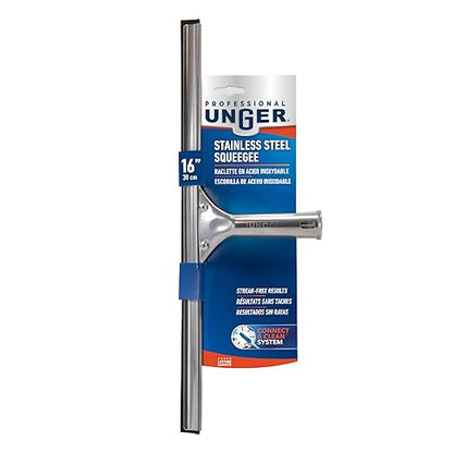 Unger Professional 16” Stainless Steel Window & Glass Cleaning Squeegee - Cleaning Supplies, Heavy Duty Squeegee for Window Cleaning, Streak Free Results