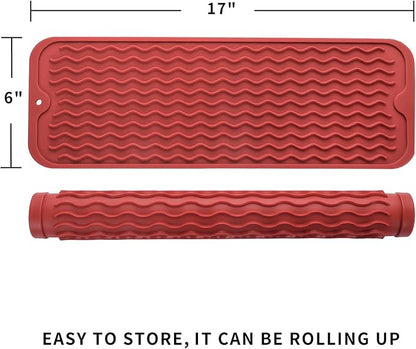 MicoYang Silicone Dish Drying Mat for Multiple Usage,Easy clean,Eco-friendly,Heat-resistant Silicone Mat for Kitchen Counter,Sink,Bar,Bottle,or Cup Red M 17 inches x 6 inches