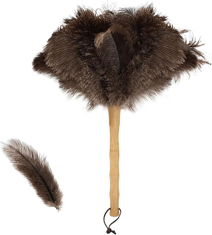 Feather Duster, Ostrich Feather Duster 16 Inch, Fluffy, Reusable, Eco-Friendly Natural Ostrich Feathers with Wooden Handle for Home, Car, and Office Cleaning(16 in)