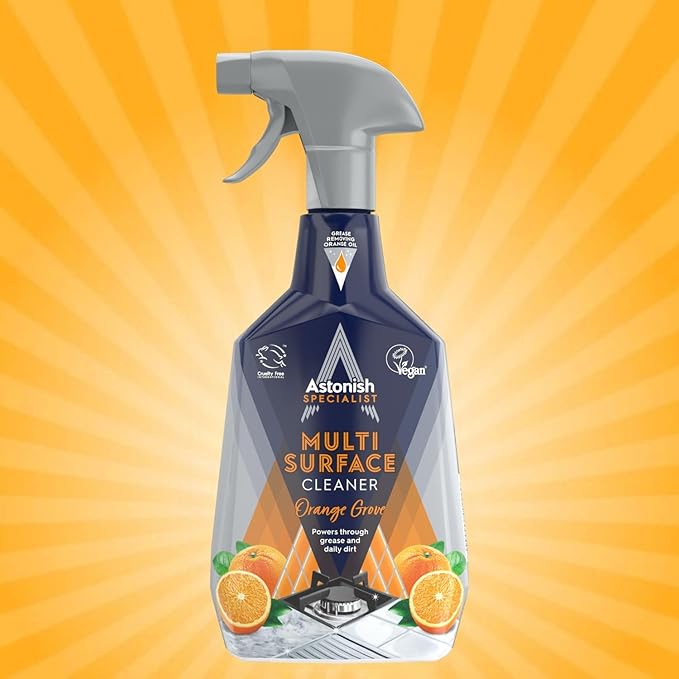 Astonish Specialist Multi Surface Cleaner - Orange Grove Scented Heavy Duty Kitchen Cleaner - Cruelty Free Cuts Through Grease And Stains On Kitchen Surfaces & Oven Doors, 750ml Spray Bottle, 2PK