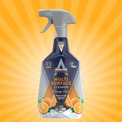 Astonish Specialist Multi Surface Cleaner - Orange Grove Scented Heavy Duty Kitchen Cleaner - Cruelty Free Cuts Through Grease And Stains On Kitchen Surfaces & Oven Doors, 750ml Spray Bottle, 2PK