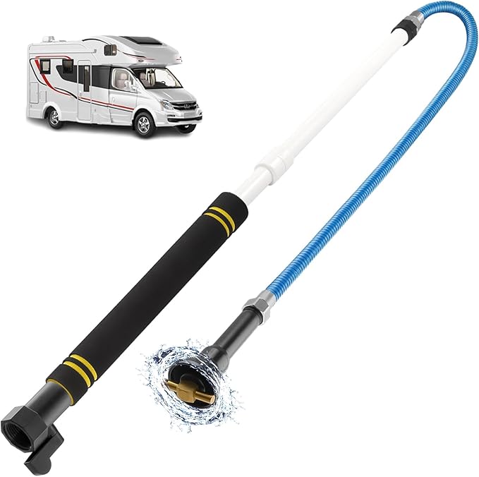 Rv Tank Rinser,62.5" RV Holding Tank Swivel Stik Rinser 304 Stainless Steel Hose with Flexible Rotary Cleaning Sprayer For Camper Toilet RV Black Water Tank Cleaner Wand and Garden (62.5in)