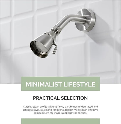 Angle Simple Shower Head, Brass High Flow Shower Sprayer Head, Adjustable Angle and Water Flow, G 1/2, Brushed Nickel