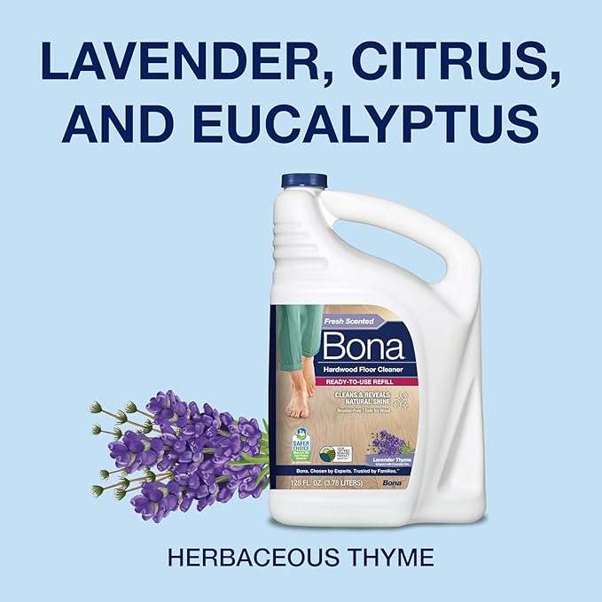 Bona Hardwood Floor Cleaner Refill - 96 fl oz - Lavender Thyme Scent - Residue-Free Floor Cleaning Solution Spray Mop and Spray Bottle Refill - For Wood Floors