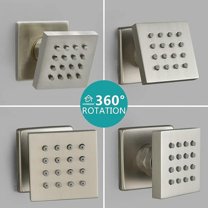 HOMEDEC Brushed Nickel Square Brass Shower Body Sprayer Wall Jet, Valve Needed (6pcs, 2x2inch)