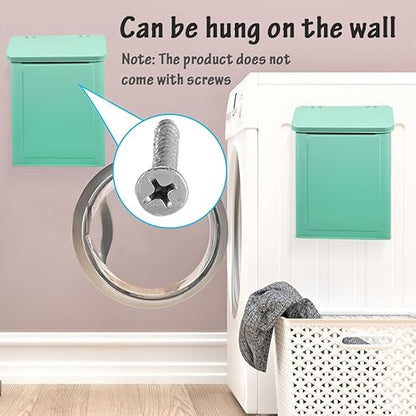 Picowe Magnetic Laundry Storage, Large Metal Lint Holder Bin with Lid for Laundry Room, Space-Saving Trash Container Hanging on Dryer, Washer or Wall Mount Trash Bin (Green)