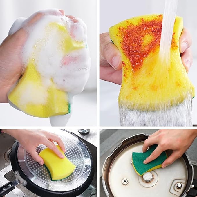 Double Sided Polyester Household Cleaning Sponge Waist Shape Eco Non-Scratch Scrub Pads Kitchen Scrub Dish, Dinnerware, Pan, Pot, Rags Holder, Glass, Dishwasher, Sink Bathroom, Pack of 2