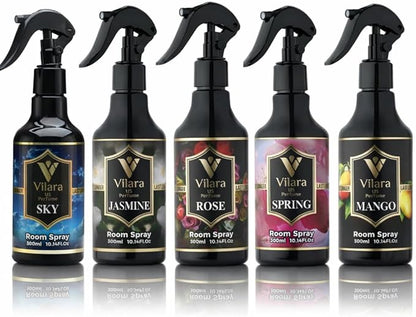 Room Spray Air Freshener –Odor Eliminator Spray for Home, Bathroom & Office – Long Lasting Floral Mist Deodorizer, Non-Toxic Natural Air Spray for Bedding 300ml (Sky-Rose-Jasmine-Mango-spring)