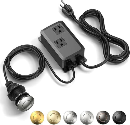 Garbage Disposal Air Switch Kit -Professional- Dual Outlet, Sink Top Waste Disposer On/Off, Garbage Disposal Button, Brass Made Cover, UL Listed (Brushed Nickel, Long/3.6")