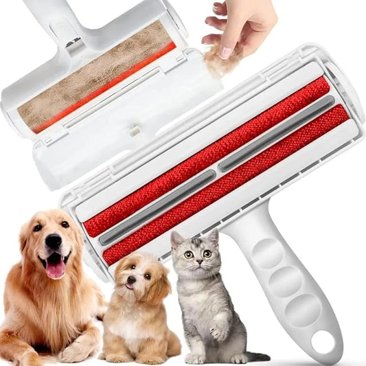EcoPet's Pet Hair Remover – Reusable Lint Roller for Cat & Dog Fur on Furniture, Clothes, Couch, Carpet, Car, Rugs & Bedding – Portable Hair Removal Tool, Eco-Friendly, Upgraded Handle (White & Red)