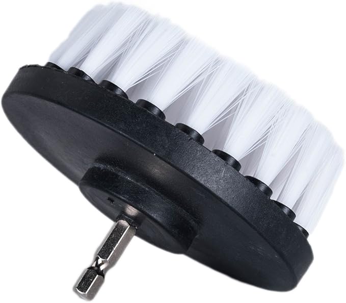 HIFROM Drill Brush - 4 inch Power Drill Attachment Soft Bristle White Quick Change Shaft Scrub Cleaning Brush for Carpet, Upholstery, Leather, Glass (White)