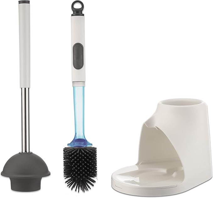 Toilet Brush & Plunger Set - Toilet Bowl Brush and Holder, Refillable Liquid Dispenser Brush - 2 in 1 Silicone Toilet Brush & Plunger Set for Bathroom