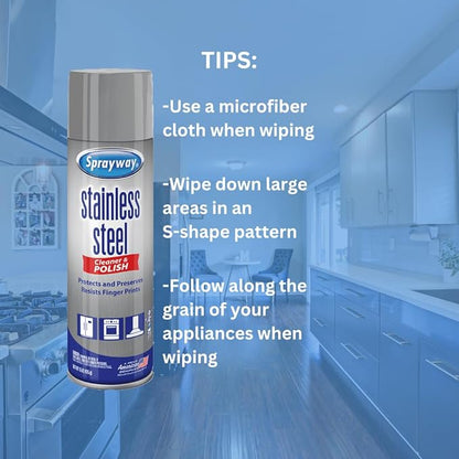 Sprayway Stainless Steel Cleaner Aerosol Spray (Water-Based), 15oz, Pack of 6 | Cleans, Polishes, Protects | Resists Fingerprints | Ideal for All Stainless Steel Appliances & Surfaces