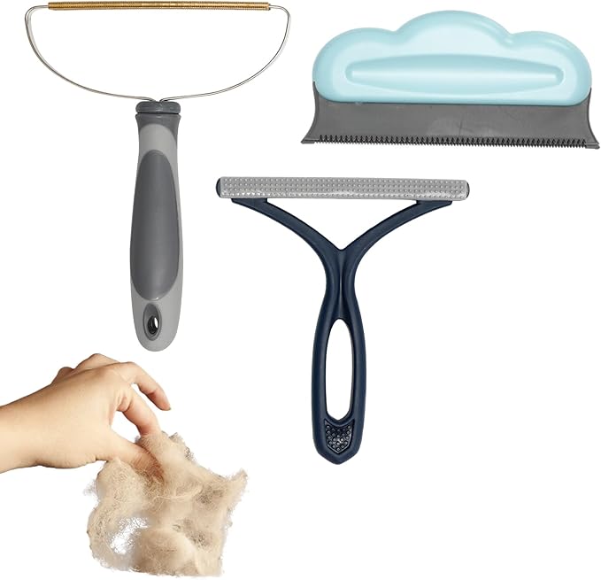Pet Hair Remover Kit Set 3 Pack Portable Dog&Cat Hair Remover, Reusable Clothes Hair Remover for Sofas, Rugs, Pet Towers, Car Mats, Car Seats