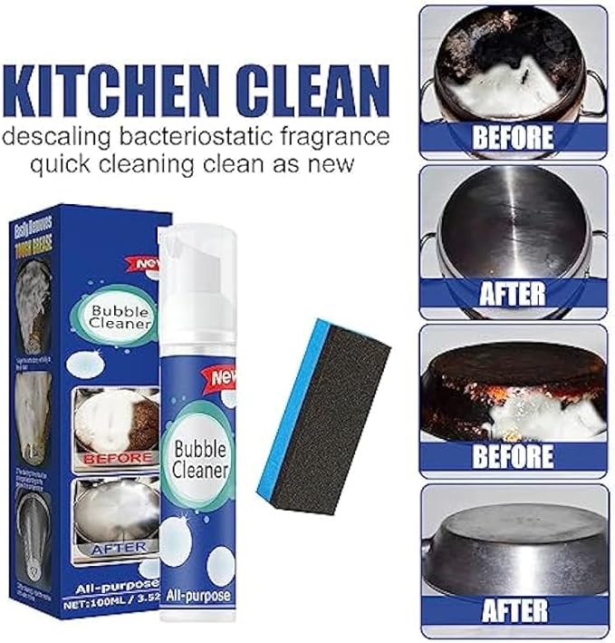 2PCS Bubble Cleaner, Foaming Heavy Oil Stain Cleaner, Stubborn Grease & Grime wipe Spray, All Purpose Cleaning for Kitchen and Other Stains (100ML*2)