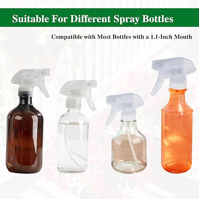 4-Pack Spray Nozzle for Bottles, Spray Bottle Nozzle Replacement with 3 Settings (Mist, Stream, Off) - Fits 8oz & 16oz Bottles for Garden, Kitchen, Pet, Car & Cleaning (Clear)