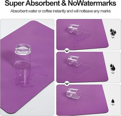 Ecotrim - Dish Drying Mat for Kitchen Counter | Coffee Bar Mat for Countertops | Heat Resistant Drainer Mat with Non-slip Rubber Backed | Hide Stain Kitchen Absorbent Draining Mat | Purple 16"x24"