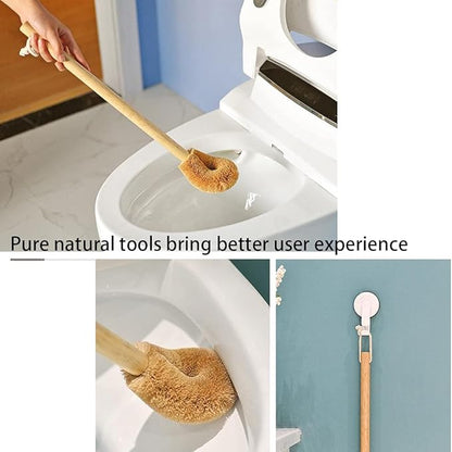 Toilet Brush, Natural Coconut Fibre Brush Head and Rubber Wood Handle, Great for Bathroom