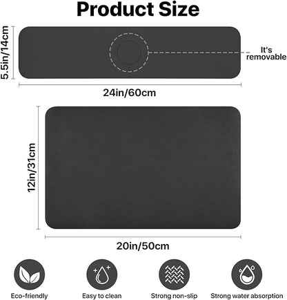 Bloss Black Dish Drying Mat + Faucet Mat for Kitchen Sink, Kitchen Sink Mats with Non-Slip Rubber Backed, Sink Matt for Kitchen Sink - 2PCS