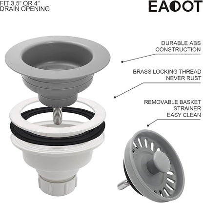 3-1/2 Inch Polymer Slate Gray Sink Drain Assembly with Basket Strainer and Stopper for Quartz, Granite or Fireclay Kitchen Sinks