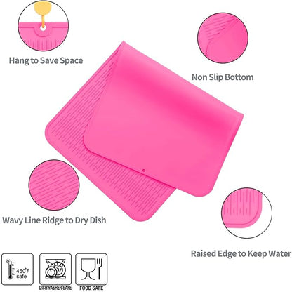 MicoYang Silicone Dish Drying Mat for Multiple Usage,Easy clean,Eco-friendly,Heat-resistant Silicone Mat for Kitchen Counter or Sink,Refrigerator or Drawer Liner Rose 4XL 32 inches x 18 inches
