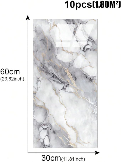 10pcs Thick Marble Peel and Stick Waterproof Wall Panels,Heat-Resistant Backsplash Tile, 23.6"x11.8" PVC Foam Wall Sticker for Kitchen,Living Rooms,TV Walls,Colorful (Not Real Tile 19.4Sq. Ft.)