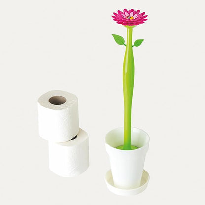 Vigar Flower Power Toilet Brush with Holder Set Toilet Brush with Daisy-shaped Handle, Flowerpot Base with Saucer Durable Bristles for Bathroom, White