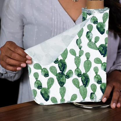 The Useless Brand Reusable Paper Towels Roll | 12 Eco Friendly Washable Cotton Flannel Towels w/Cardboard Roll | Zero Waste & Sustainable | Fits on Most Holders (Cactus, 12 Pack)
