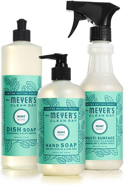 Mrs. MEYER'S Kitchen Set, Dish Soap, Hand Soap, and Multi-Surface Cleaner, 3 CT (Mint)