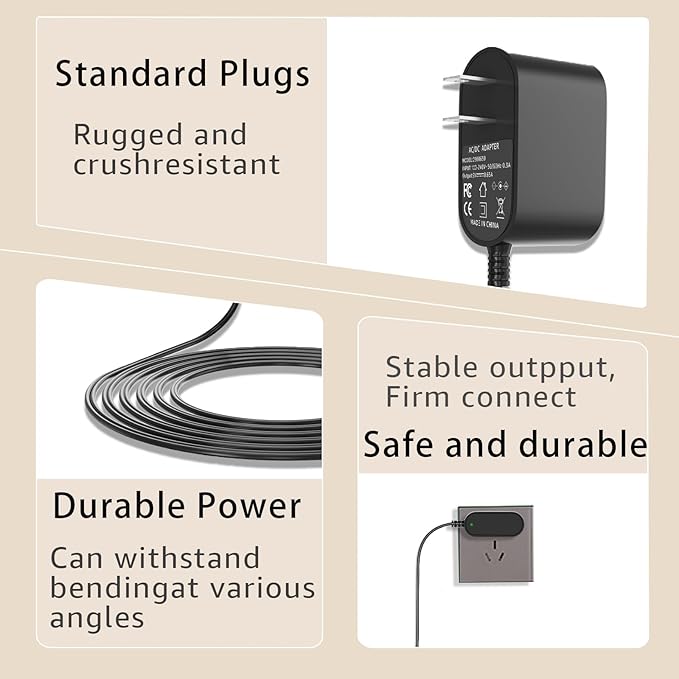 Sigely 9V Charger for Voweek Electric Spin Scrubber Power Cord Compatible with Voweek VWS211 SP02 for LABIGO Cordless Cleaning Brush LA1 Pro Model KS-2619 Replacement 2 Prong Adapter Supply Cord Cable