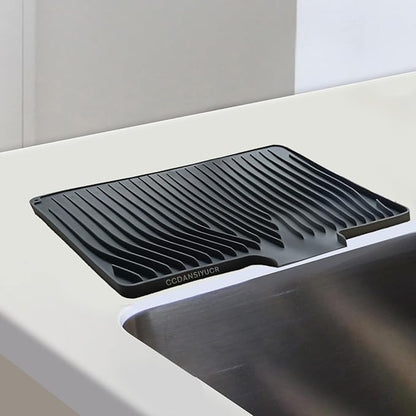 Large Premium Silicone Dish Drying Mat for Kitchen Counter - 18.5"x13" Non-Slip, Heat-Resistant (450°F) with Fast Drain & Hanging Hole, Multi-Use Kitchen Sink Drying Mat (Black)