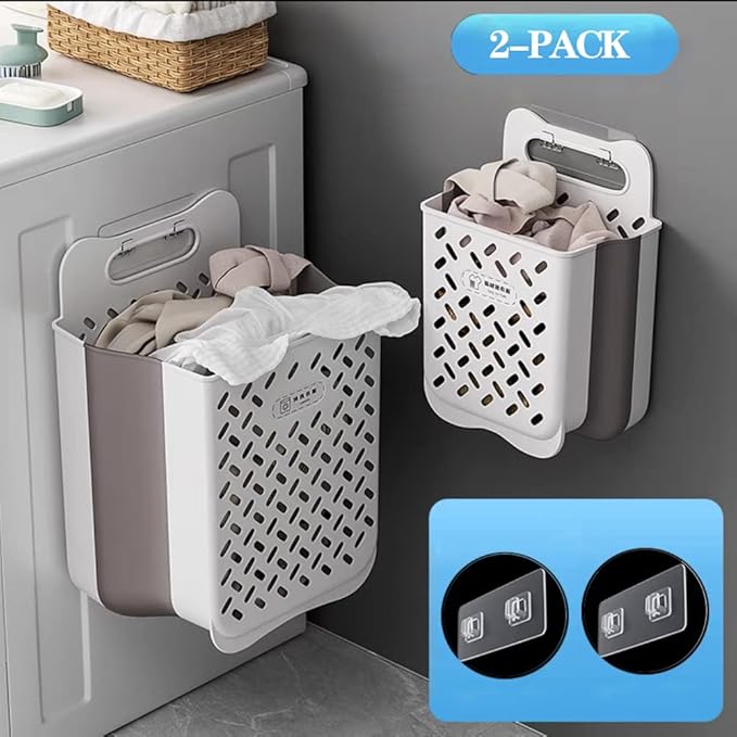 Collapsible Laundry Basket- Large Laundry Basket Hamper with 2 Handles- Space Saving Foldable Storage Container/Organizer (2pcs)