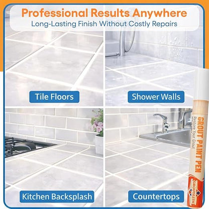 White Grout Paint Pen Tile Grout Colorant & Sealer Marker, Quick-Dry, Ideal for Bathroom, Shower, Kitchen Tiles Restores Grout Lines, 3 Adjustable Tips (2-3 mm) 2 Pack