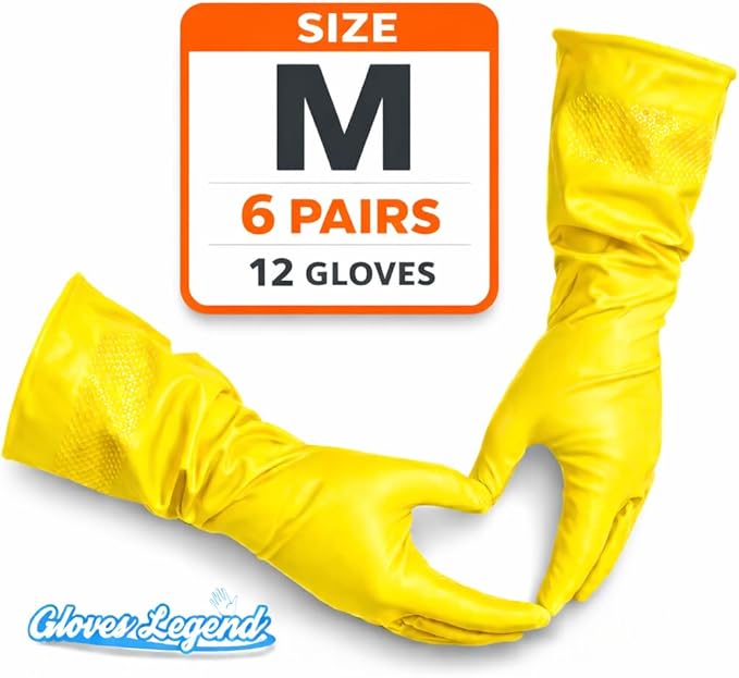 Yellow Household Kitchen Cleaning Dishwashing Reusable Gloves - Medium & Small